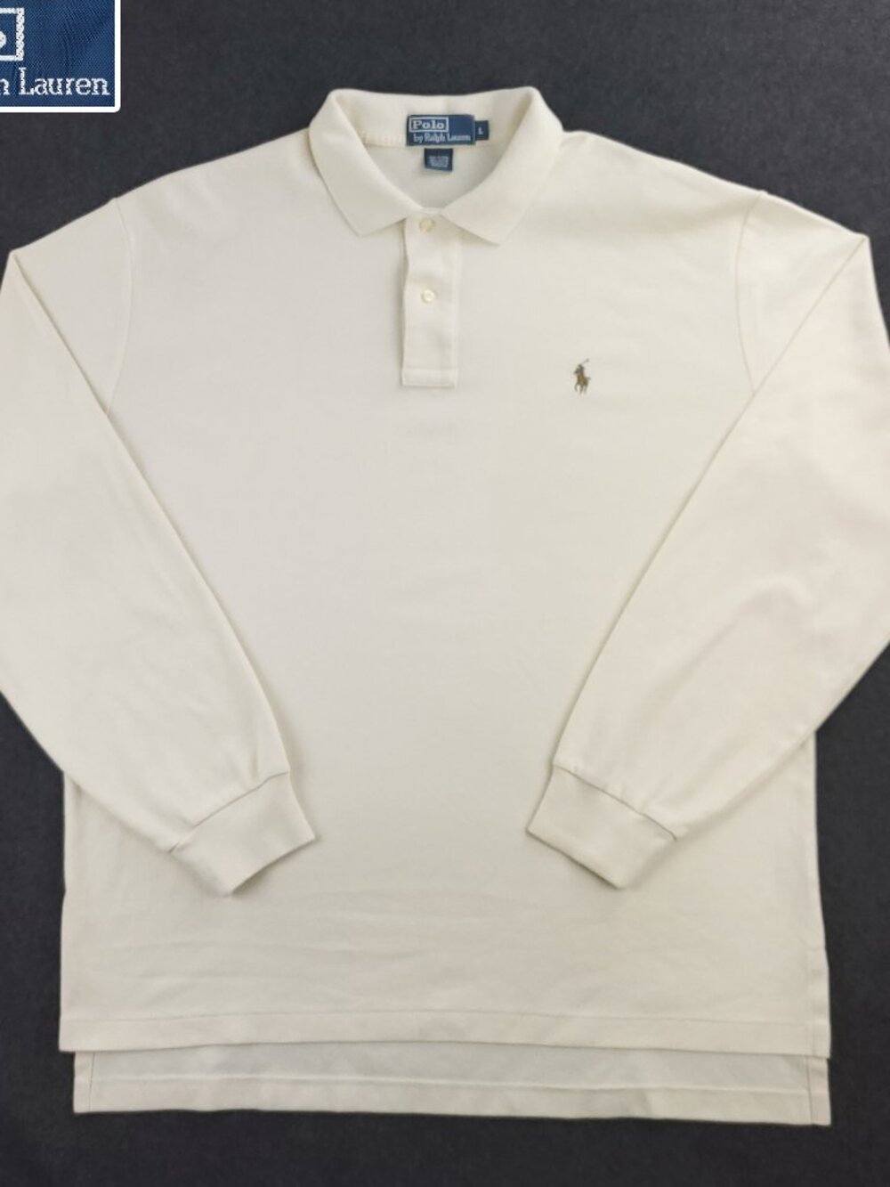 Polo Ralph Lauren Vintage Polo Shirt Pony Long Sleeve Ivory EUC Men's Large